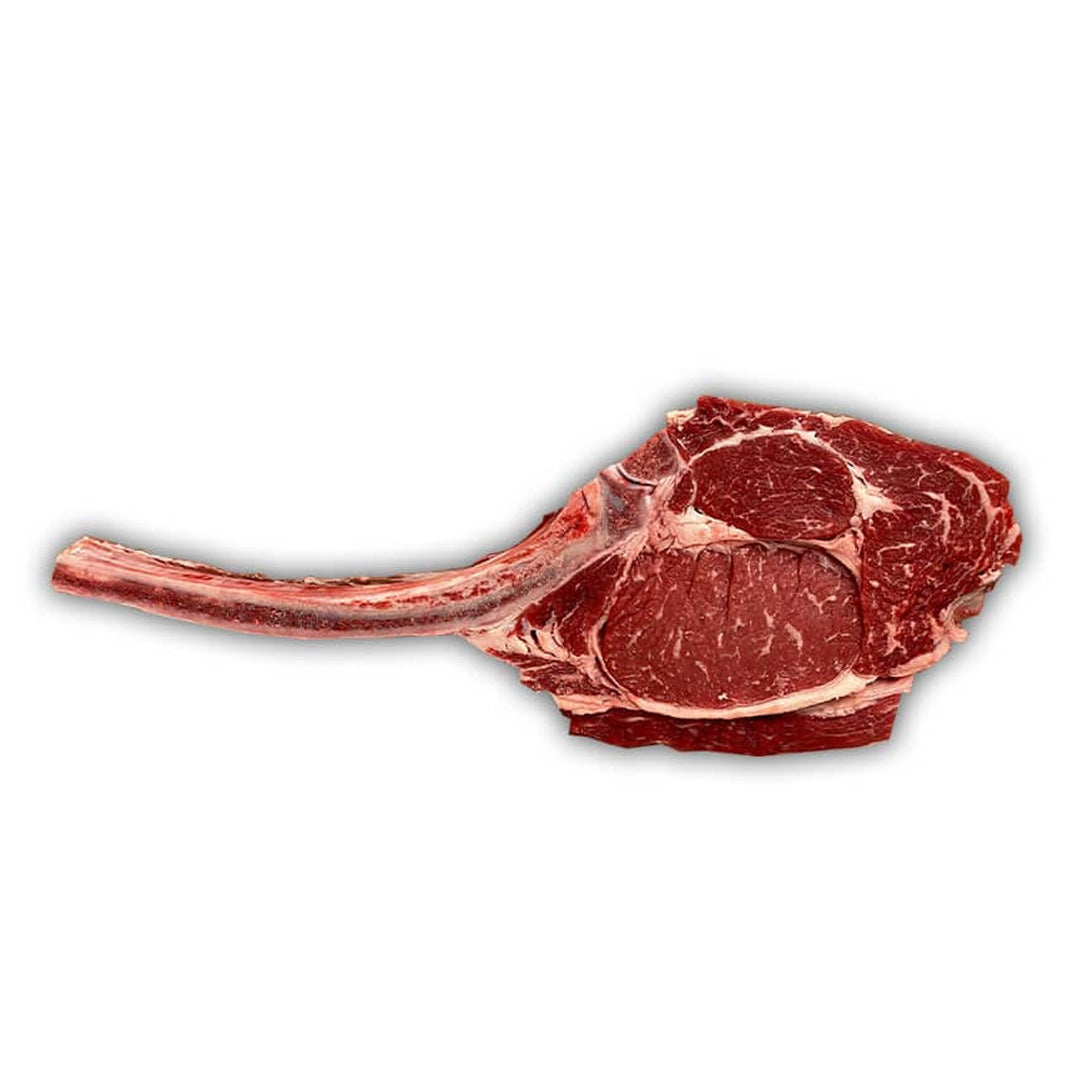 Piece of raw Beef Tomahawk Steak from Boudreau Meat Market
