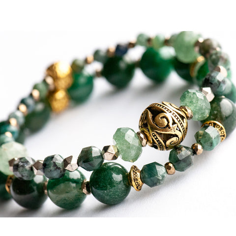 a close up of a Emerald Oasis Bracelet Set from Fierce Lynx Designs