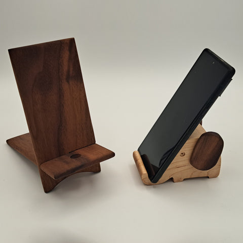 a phone on a wooden stand from Giroux Woodcraft