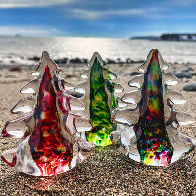glass trees from Glass Roots on a fundy beach