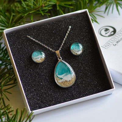 a necklace and earrings Set in a box from Influitive Art