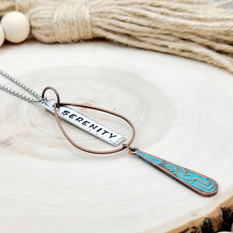 A "Serenity" Stamped Necklace with blue details