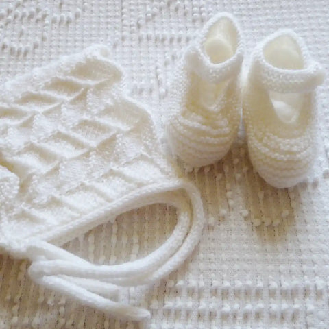 Newborn Wrap Sweater, Bonnet and Shoes