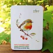 a box of Assorted Maple Hard Candy from Pollipop with a picture of a bird on it