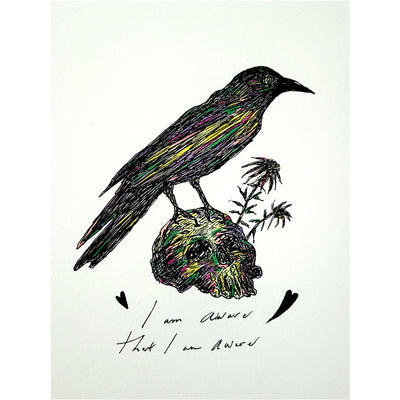 Raven and Skull Original Ink Drawing