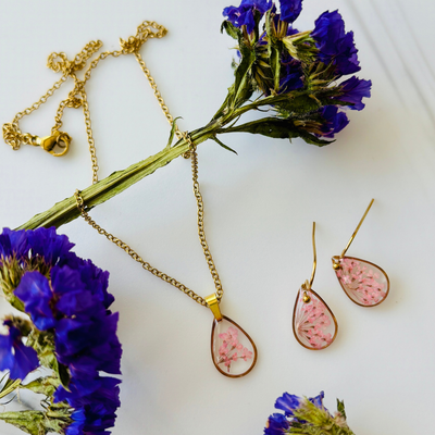 Queen Anne's Lace Pink Teardrop Earrings